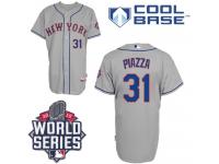 Grey Mike Piazza Men #31 Majestic MLB New York Mets 2015 World Series Cool Base Road Jersey