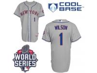 Grey Mookie Wilson Men #1 Majestic MLB New York Mets 2015 World Series Cool Base Road Jersey