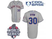 Grey Nolan Ryan Men #30 Majestic MLB New York Mets 2015 World Series Cool Base Road Jersey