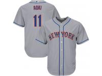 Grey  Norichika Aoki Road Men's Jersey #11 Cool Base MLB New York Mets Majestic