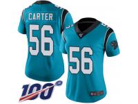 Jermaine Carter Women's Blue Limited Jersey #56 Football Carolina Panthers 100th Season Rush Vapor Untouchable