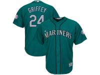 Ken Griffey Jr Seattle Mariners Majestic 2016 Hall Of Fame Induction Cool Base Jersey with Sleeve Patch Jersey - Aqua