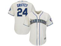 Ken Griffey Jr Seattle Mariners Majestic 2016 Hall Of Fame Induction Cool Base Jersey with Sleeve Patch Jersey - Cream