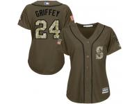 Mariners #24 Ken Griffey Jr Green Salute to Service Women Stitched Baseball Jersey