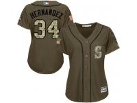 Mariners #34 Felix Hernandez Green Salute to Service Women Stitched Baseball Jersey