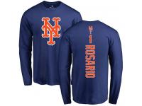 Men #1 Amed Rosario Royal Blue Baseball - Backer New York Mets Long Sleeve T-Shirt