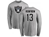 Men #13 Hunter Renfrow Ash Football Name & Number Logo Oakland Raiders Long Sleeve T-Shirt