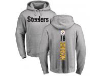 Men #18 Diontae Johnson Ash Football Backer Pittsburgh Steelers Pullover Hoodie