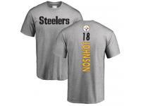 Men #18 Diontae Johnson Ash Football Backer Pittsburgh Steelers T-Shirt