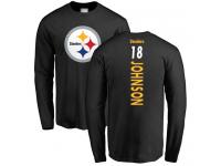 Men #18 Diontae Johnson Black Football Backer Pittsburgh Steelers Long Sleeve T-Shirt