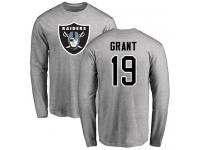 Men #19 Ryan Grant Ash Football Name & Number Logo Oakland Raiders Long Sleeve T-Shirt