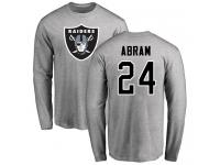 Men #24 Johnathan Abram Ash Football Name & Number Logo Oakland Raiders Long Sleeve T-Shirt