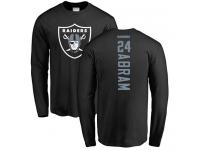 Men #24 Johnathan Abram Black Football Backer Oakland Raiders Long Sleeve T-Shirt