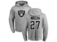 Men #27 Trayvon Mullen Ash Football Name & Number Logo Oakland Raiders Pullover Hoodie