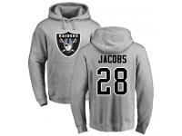 Men #28 Josh Jacobs Ash Football Name & Number Logo Oakland Raiders Pullover Hoodie