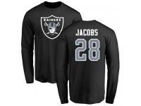 Men #28 Josh Jacobs Olive Football Name & Number Logo Oakland Raiders Long Sleeve T-Shirt