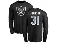 Men #31 Isaiah Johnson Olive Football Name & Number Logo Oakland Raiders Long Sleeve T-Shirt