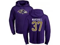 Men #37 Baltimore Ravens Iman Marshall Name & Number Logo Purple Football Pullover Hoodie