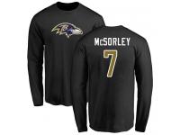 Men #7 Baltimore Ravens Trace McSorley Name & Number Logo Black Football Long Sleeve T-Shirt