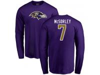 Men #7 Baltimore Ravens Trace McSorley Name & Number Logo Purple Football Long Sleeve T-Shirt