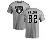 Men #82 Luke Willson Ash Football Name & Number Logo Oakland Raiders T-Shirt