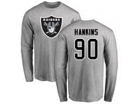 Men #90 Johnathan Hankins Ash Football Name & Number Logo Oakland Raiders Long Sleeve T-Shirt