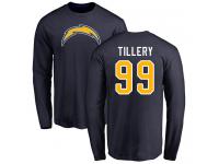 Men #99 Jerry Tillery Navy Blue Football Name & Number Logo Los Angeles Chargers Long Sleeve T-Shirt