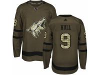 Men Adidas Arizona Coyotes #9 Bobby Hull Green Salute to Service NHL Jersey