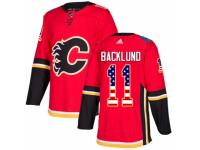 Men Adidas Calgary Flames #11 Mikael Backlund Red USA Flag Fashion NHL Jersey