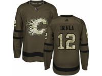 Men Adidas Calgary Flames #12 Jarome Iginla Green Salute to Service NHL Jersey