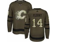 Men Adidas Calgary Flames #14 Theoren Fleury Green Salute to Service NHL Jersey