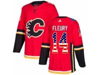 Men Adidas Calgary Flames #14 Theoren Fleury Red USA Flag Fashion NHL Jersey