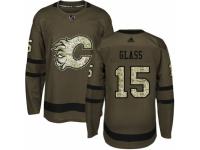 Men Adidas Calgary Flames #15 Tanner Glass Green Salute to Service NHL Jersey