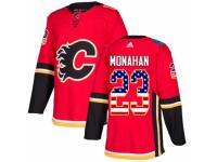 Men Adidas Calgary Flames #23 Sean Monahan Red USA Flag Fashion NHL Jersey