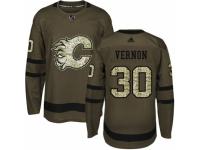 Men Adidas Calgary Flames #30 Mike Vernon Green Salute to Service NHL Jersey