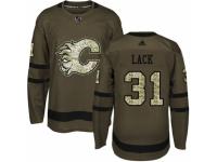 Men Adidas Calgary Flames #31 Eddie Lack Green Salute to Service NHL Jersey