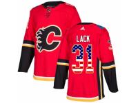 Men Adidas Calgary Flames #31 Eddie Lack Red USA Flag Fashion NHL Jersey