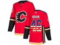 Men Adidas Calgary Flames #46 Marek Hrivik Red USA Flag Fashion NHL Jersey