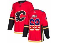 Men Adidas Calgary Flames #68 Jaromir Jagr Red USA Flag Fashion NHL Jersey