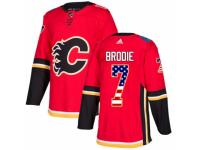 Men Adidas Calgary Flames #7 TJ Brodie Red USA Flag Fashion NHL Jersey