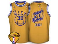 Men Adidas Golden State Warriors #30 Stephen Curry Swingman Gold Throwback The City 2015 The Finals Patch NBA Jersey