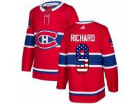 Men Adidas Montreal Canadiens #9 Maurice Richard Red USA Flag Fashion NHL Jersey