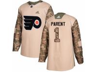 Men Adidas Philadelphia Flyers #1 Bernie Parent Camo Veterans Day Practice NHL Jersey