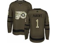 Men Adidas Philadelphia Flyers #1 Bernie Parent Green Salute to Service NHL Jersey