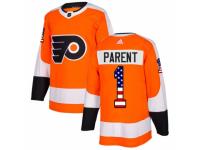 Men Adidas Philadelphia Flyers #1 Bernie Parent Orange USA Flag Fashion NHL Jersey