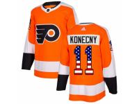 Men Adidas Philadelphia Flyers #11 Travis Konecny Orange USA Flag Fashion NHL Jersey