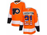Men Adidas Philadelphia Flyers #21 Scott Laughton Orange USA Flag Fashion NHL Jersey