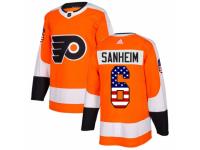 Men Adidas Philadelphia Flyers #6 Travis Sanheim Orange USA Flag Fashion NHL Jersey