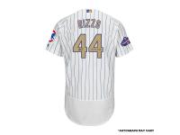 Men Autographed Chicago Cubs Anthony Rizzo Majestic White World Series Champions Gold Program Authentic Jersey with 2016 ws Champs Inscription