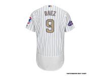 Men Autographed Chicago Cubs Javier Baez Majestic White World Series Champions Gold Program Authentic Jersey with 2016 WS Champs Inscription